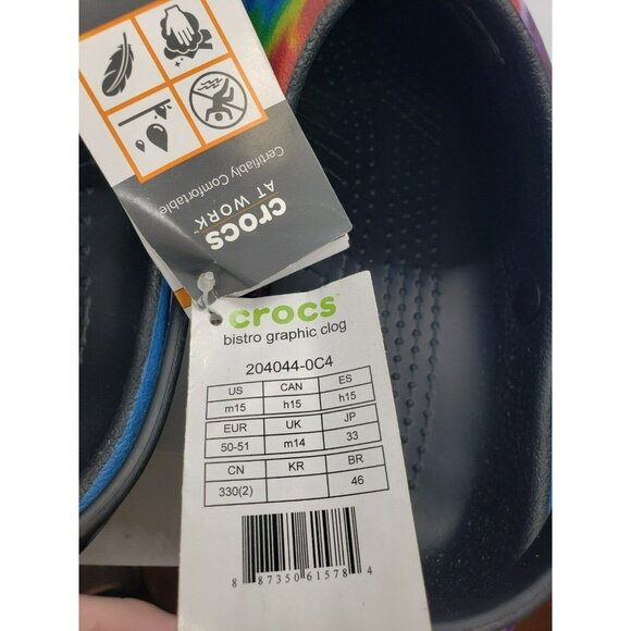 Crocs Tie Dye Rainbow Bistro Graphic Clogs Sandals Colorful Mens US 15 EUR 50 51 - Picture 5 of 6